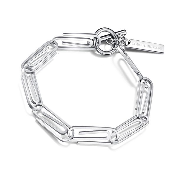 

new personality punk pin men's bracelet toggle clasps stainless steel paper clips bracelets for men him anniversary gifts, Black
