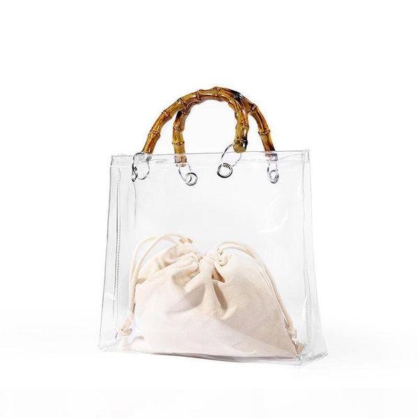 

summer fashion transparent bamboo handle tote bag clear women handbag and purse beach lady pvc jelly hand bag