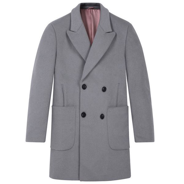 

brand clothing men long jackets 38%wool light grey slim fit single breasted woolen coat men winter wool jacket turn-down collar, Black