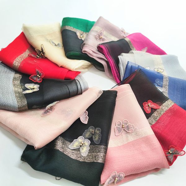 

scarves 2021 silk wool scarf women foulard butterfly bandana poncho shawls and wraps bufanda blanket, Blue;gray
