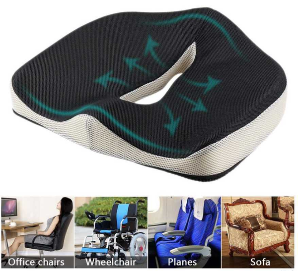 

ergonomic memory foam seat cushion - comfort breathable mesh cover cushion provides relief for back pain, sciatica, tailb