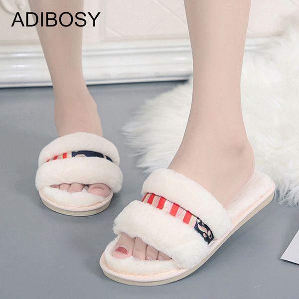 

women house shoes bedroom pink grey fur fluffy indoor slippers ladies winter warm soft non slip flat home slippers plus size, Black