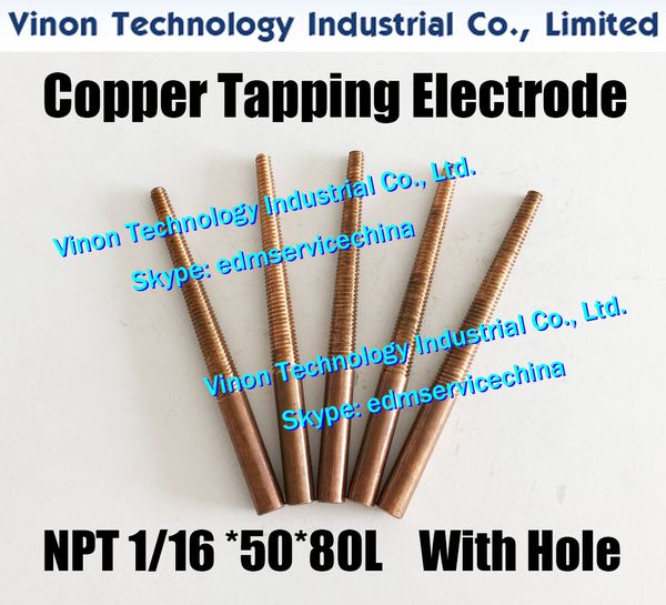 (5 pc / lote) NPT 1 / 16-27 * 50 * 80LMM Cobre Caper Eletrodo de rosca com furo (comprimento de rosca 50mm) NPT americano tubos tubos eletrodo 1 / 16npt