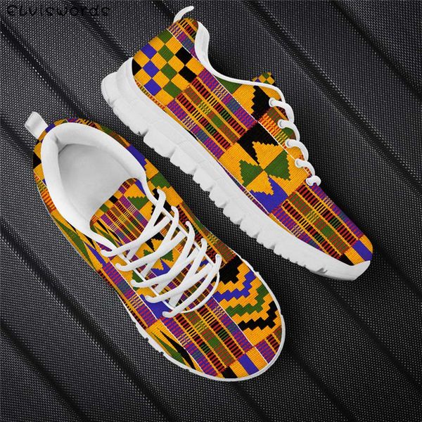 

elviswords african ethnic pattern mesh sneakers light lace-up women breathable flats shoes students girls casual outside shoes, Black