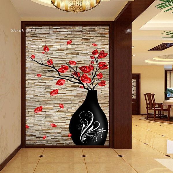 

wallpapers drop wallpaper 3d mystery fresco corridor aisle decorative painting vertical european red rose vase mural