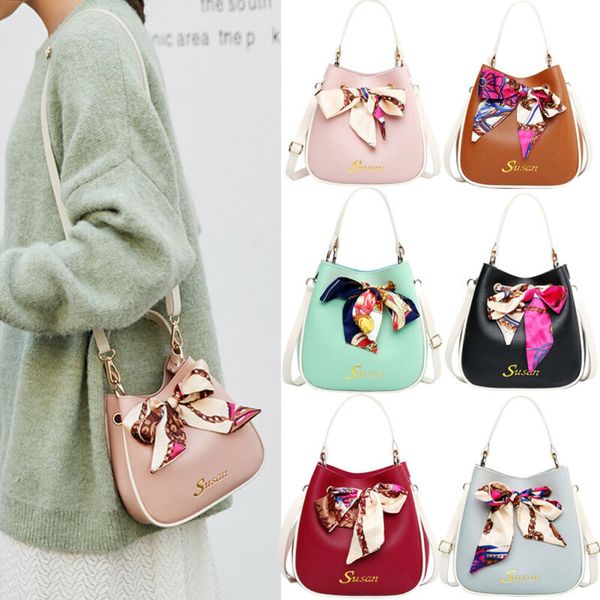 

2020 новая горячие дамы женщины pu кожа сумка сумка messenger crossbody satchel purs сумочка лента декор bucket