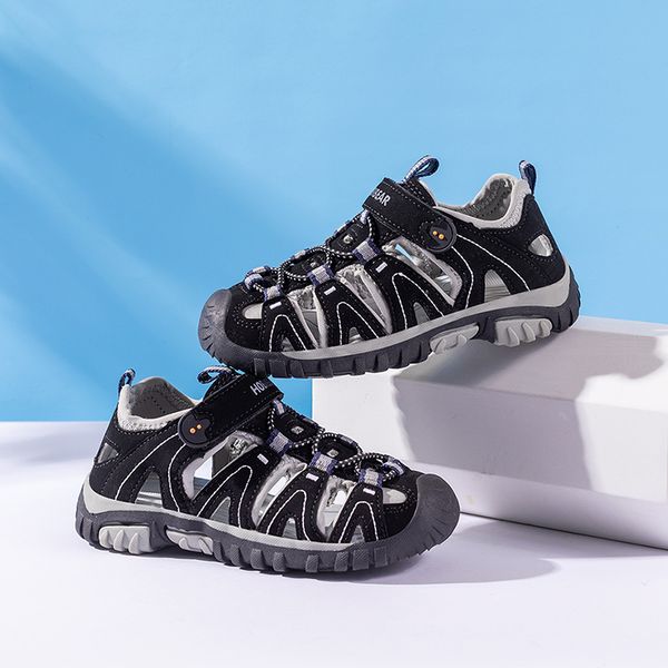 

summer boys girls leather sandals for baby flat children beach shoes kids sports soft non-slip casual toddler sandals, Black;red