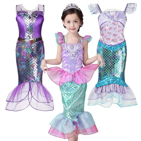 

girl summer dress little kids mermaid fancy clothes children costumes 2-10t girls halloween party outfits, Red;yellow