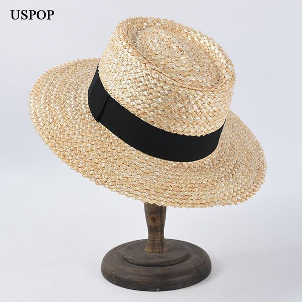 

uspop 2020 new summer hats fashion natural wheat straw hats wide brim sun beach, Blue;gray