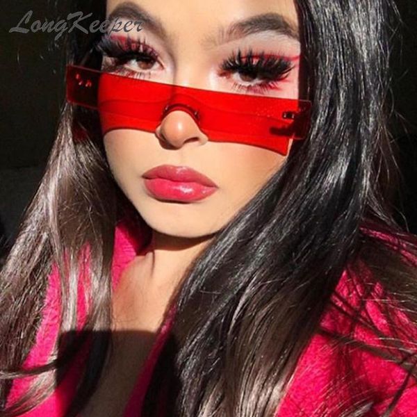 

longkeeper rectangle sunglasses women 2020 rimless red pink small shades sun glasses oculos feminino, White;black