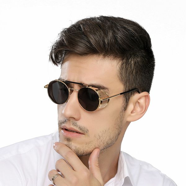 

classic gothic steampunk sunglasses women brand designer vintage round metal frame sun glasses female male uv400, White;black