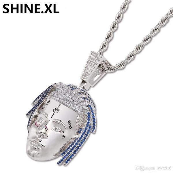 

hip hop rapper exquisite xxxtentacion r.i.p commemorative pendant necklace iced out bling mens jewelry, Silver