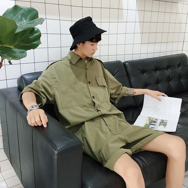 

2020 spring summer men's youth cotton short jumpsuit male, Blue