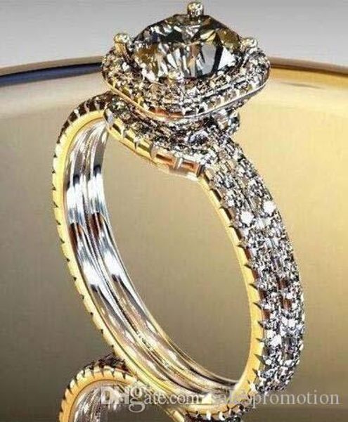 

victoria wieck luxury jewelry 925 sterling silver round cut white z cz diamond party couple rings women wedding bridal ring set gift, Slivery;golden