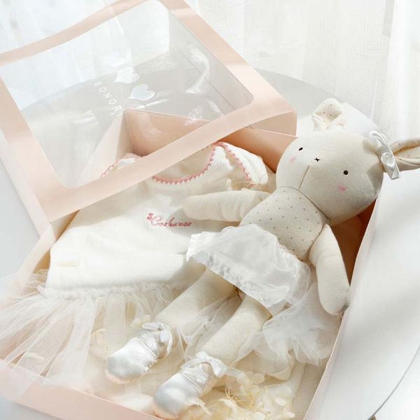

2020 newborn gift box cotton baby pink suit set doll cute birth full moon princess gift box, White