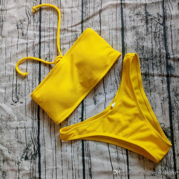 

2019 solid color retro bikini brazilian swimsuit ladies bikini suit strapless swimwear female designer swimsuit
