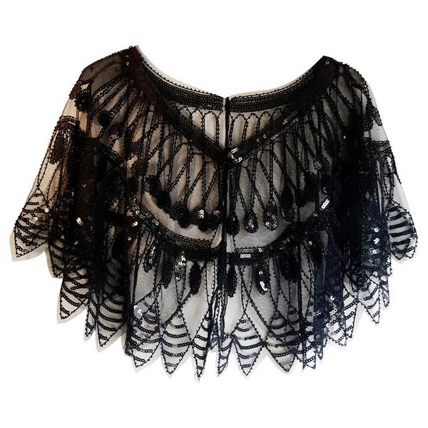 

women's evening shawl 1920s gatsby sequin vintage cape bolero flapper cover up, Blue;gray
