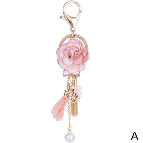 

new rose flowers keychain cloth flower tassel car keychain bag ornaments jewelry trinket creative beautiful gifts pendant r2r7, Silver