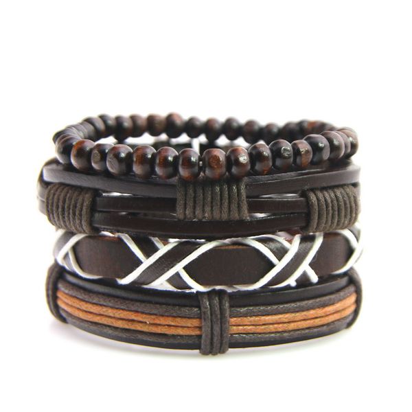

tennis 2021 fashion bead leather bracelets & bangles for women 4 pcs 1 set multilayer wristband bracelet men pulseiras dropshiping, Golden;silver