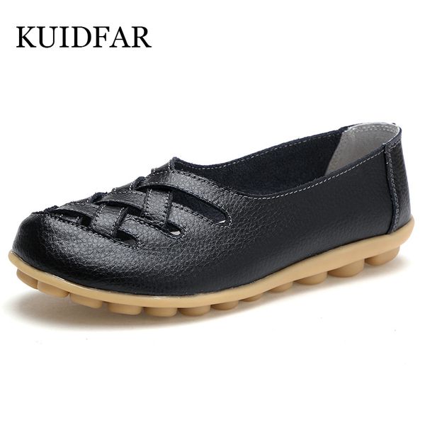 

kuidfar genuine leather summer women flats shoes 2020 casual flat shoes women loafers leather red flat women's, Black