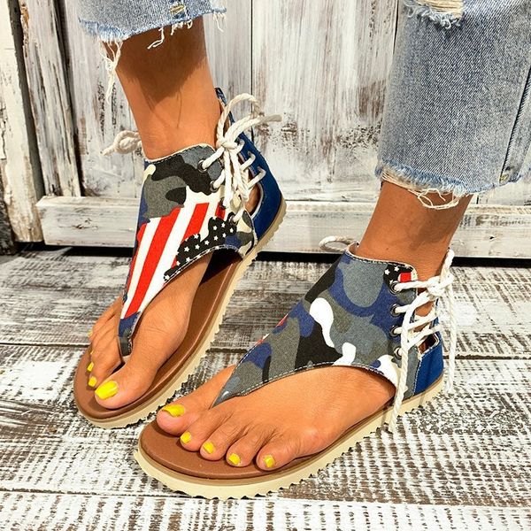 

sandals women summer flat fashion camouflage outdoor zipper lace up shoes anti-slip beach leather zapatos, Black