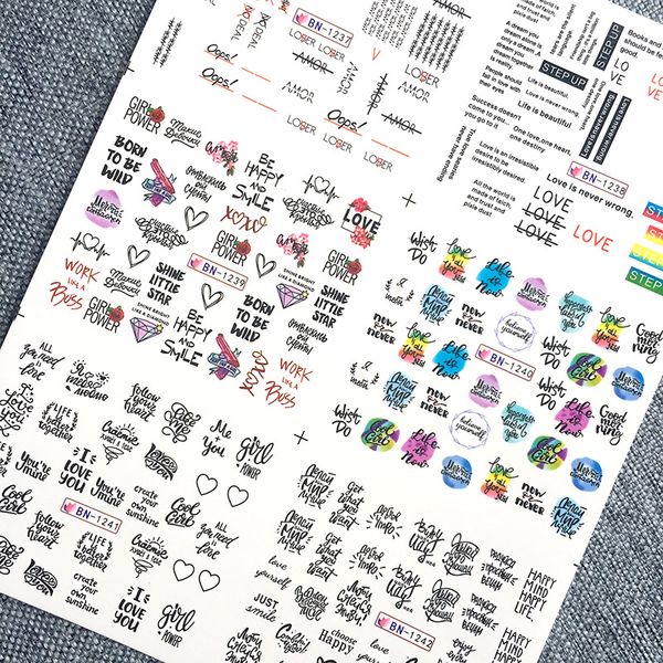 

6pcs/set black line english russian lphabet nail decal writing letter tattoos sliders nail art water transfer stickers manicure