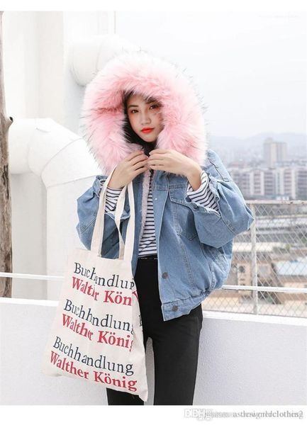 

teenager womens denim jacket womens thick jeans jacket designer faux fur collar fashion winter jacket casual, Black;brown