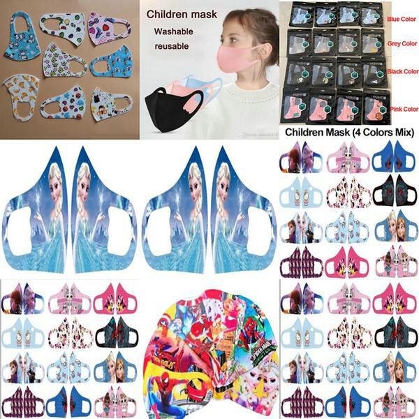 

washable cover stretch mouth dhl reusable cloth mask kids cartoon face character mask mask protection face face nose soads hwjh, Black