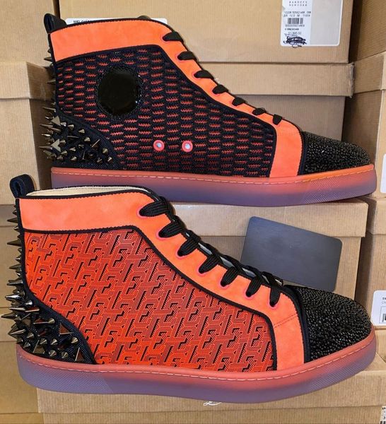 

2020 sonnylo casual flat strass & spikes high men & women red bottom sneakers shoes -- party wedding leisure flats eu35-47, Black