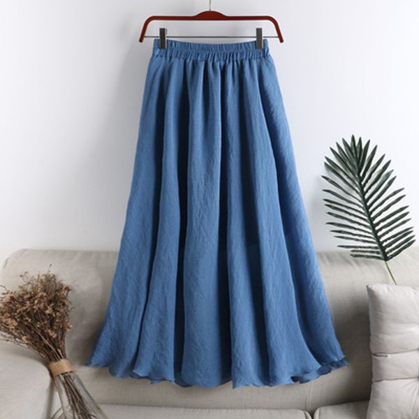 

high waist two layer women summer autumn 2020 pleated long skirts cotton and linen women pink maxi skirt mid-calf skirts, Black