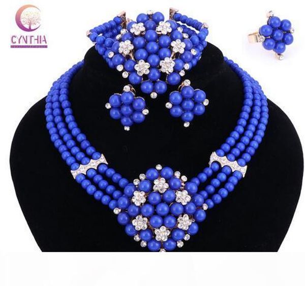 

new year gift~beads choker classic yellow purple pearl roses nigerian african beads jewelry set wedding party queen jewelry sets, Black