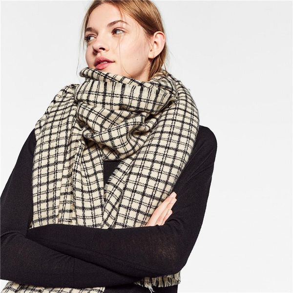 

autumn and winter new product houndstooth scarf imitation cashmere shawl thick tassel scarf custom factory wholesale, Blue;gray