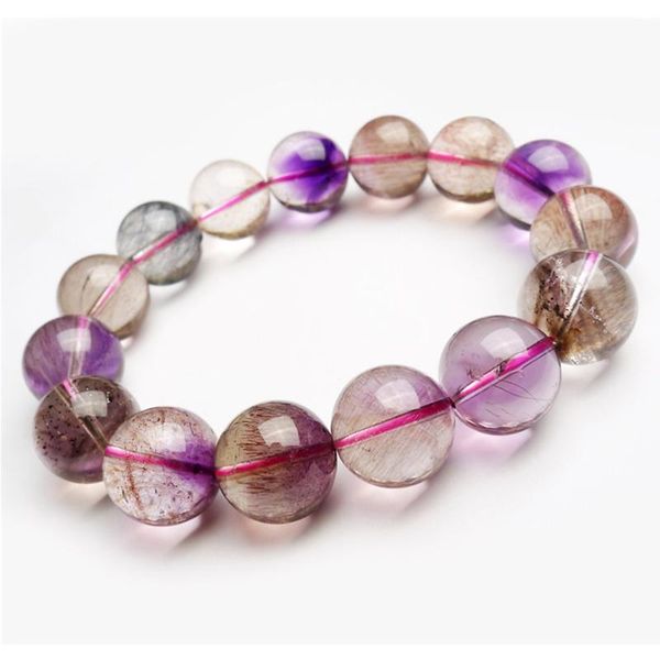 

15mm genuine colorful natural super seven melody stone bracelets women men stretch natural rutilated quartz crystal bracelet, Black
