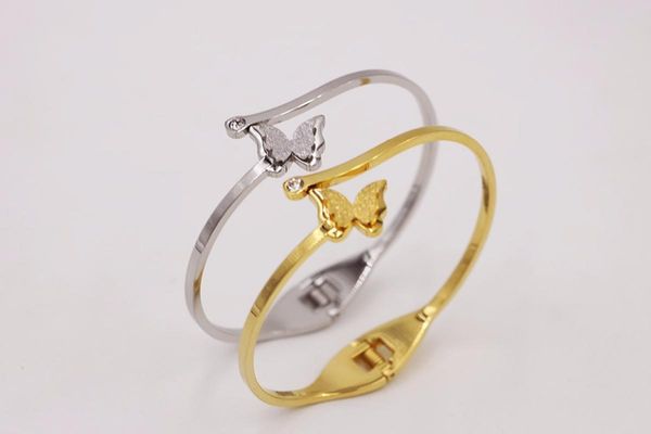 

fashion jewelry women bracelet stainless steel with ip plated butterfly open hand cuff chain girl gift, Black