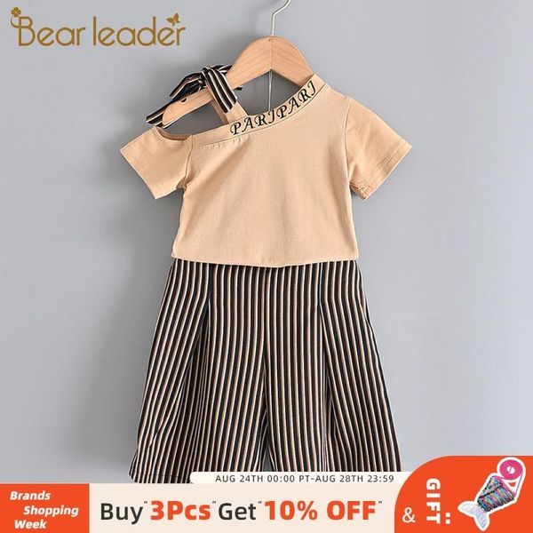 

bear leader girls clothes suits 2020 new summer striped children clothing t-shirt and pants 2pcs casual kids sets cool outfits, White
