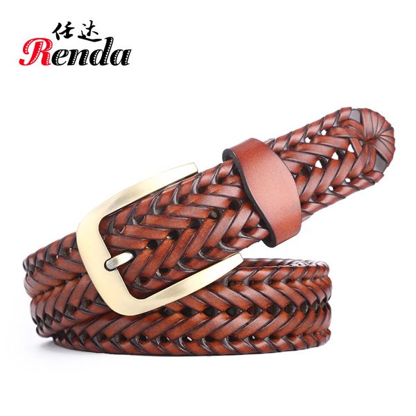 

new woven leather belt men's and women's handmade waistband all-match retro jeans with strips, Black;brown