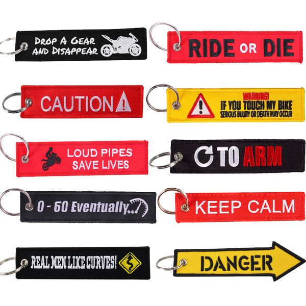 

keychain car novelty double side embroidery car ring motorcycle danger caution key tag key chain for men fashion keychains gift, Silver