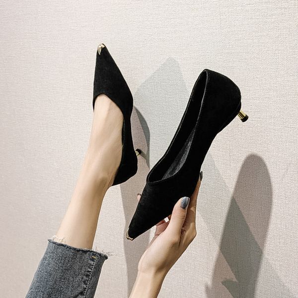 

шпильках стекаются женская обувь анти-столкновение металлическая крышка пальца ноги насосов одного заостренный носок мед высокие каблуки zap, Black