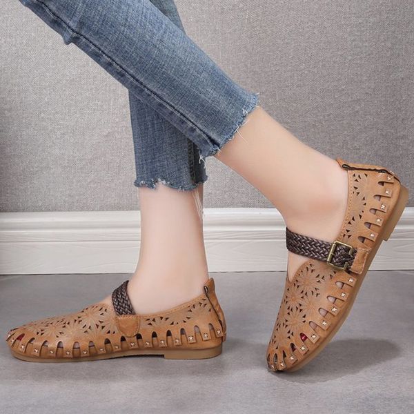 

sandals women flats ballet shoes cut out 2021 summer autumn soft casual loafers female sweet slip on breathable carved, Black