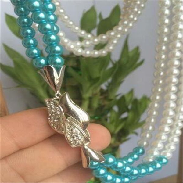 

nouveau 6mm akoya coquille perle 3 rangÃ©es cristal collier fermoir 20", Silver