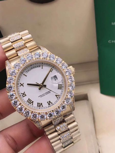 

new 44mm quality daydate watch mechanical stainless gold006 steel movement watches wristwatches 316l luxury diamond automatic mens stee kmmu, Slivery;brown