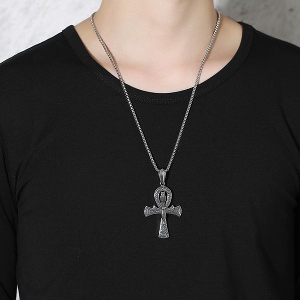 

mf jewelry exotic egyptian life cross pendant immortality charm stainless steel anka egyptian style, Silver