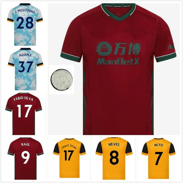 

wolver soccer jerseys home shirt #8 neves #9 rual 20/21 men soccer shirts yellow adama j.moutinho customized football uniforms, Black;yellow