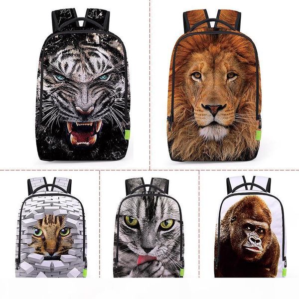 

wholesale 3d animal lion leopard prints back men women sports waterproof mochilas students school bag for girls boys travel backpack