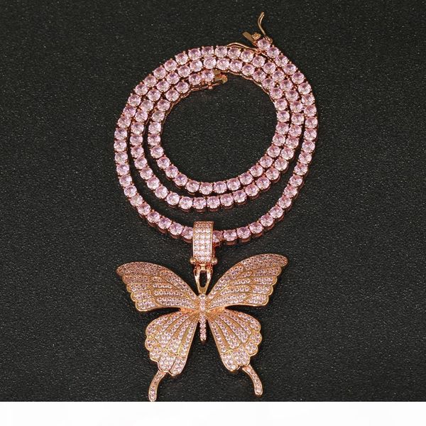 

rose gold pink butterfly pendants women necklace men's hip hop necklace party jewelry gift cn165b, Silver