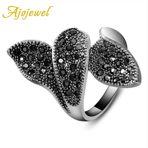 

ajojewel brand new black ladies jewelry full rhinestones vintage three leaves ring women, Golden;silver