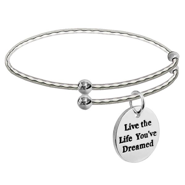 

bangle inspirational dream bangles adjustable initial live the life you have dreamed bracelets for femme expandable, Black