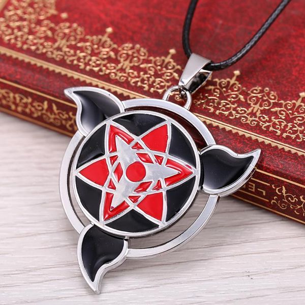 

ms jewels anime naruto uchiha sasuke mangekyou sharingan pendant rotatable necklace quality metal jewelry, Silver