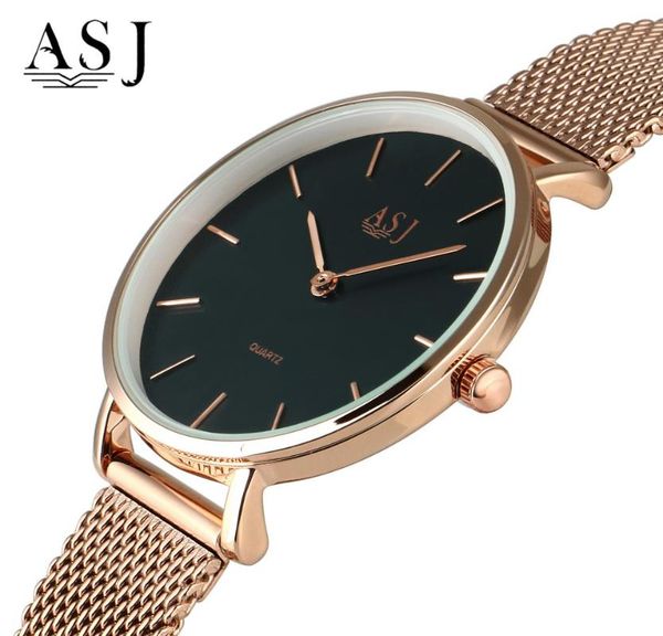 

asj ultra thin 4mm rose gold mesh steel luxury bracelet watch women fashion brand lady simple quartz watch relogio feminino, Slivery;brown