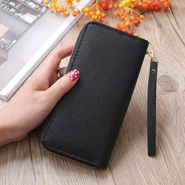 

quality fashion leather wallet for female women wallet purse money lichee pattern road coin bag purse phone holder tote, Red;black